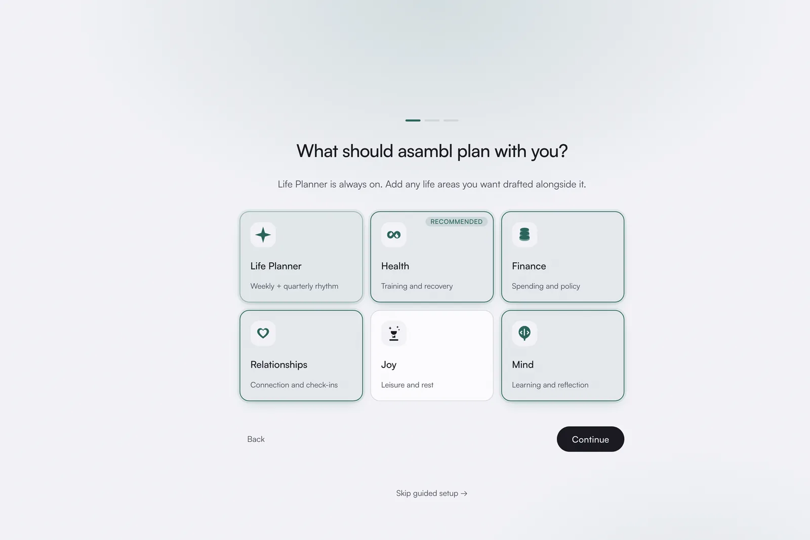 Choosing life areas