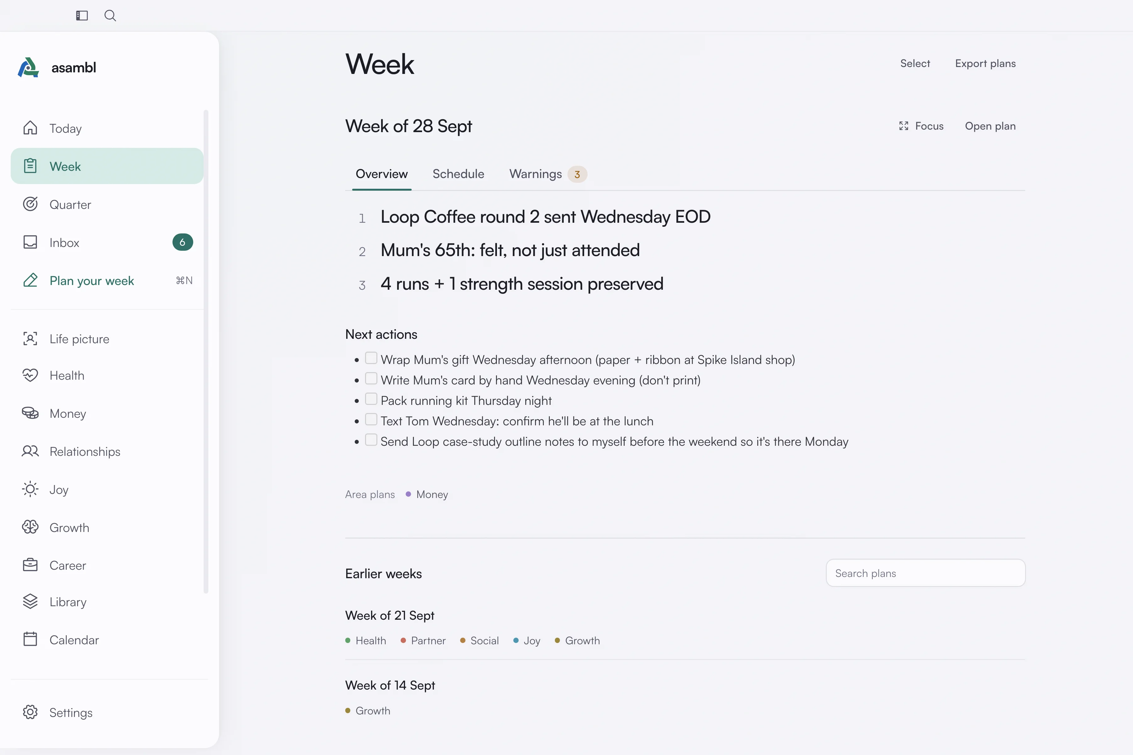 The Week page