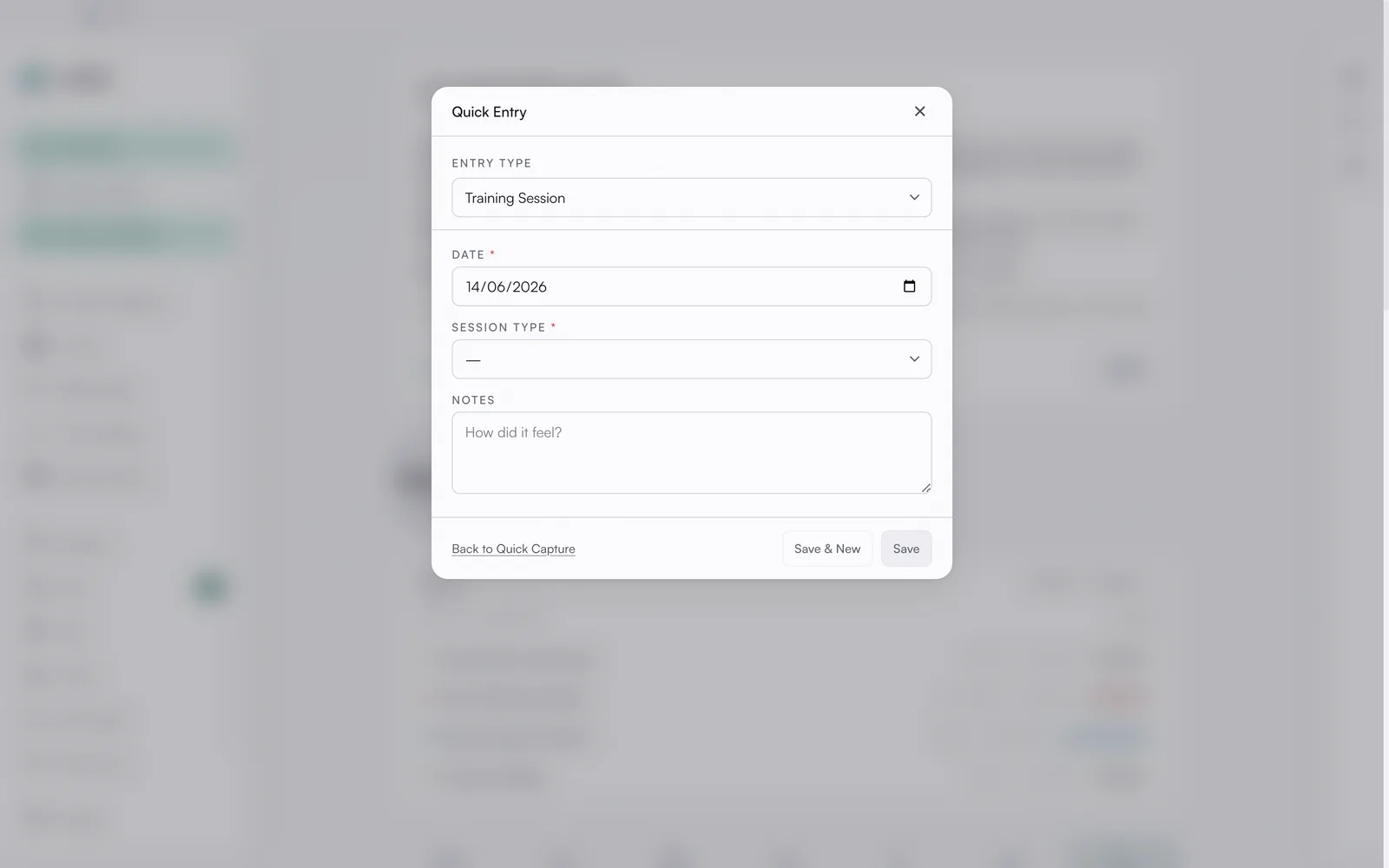 Quick entry form