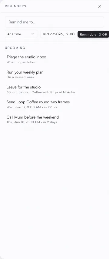 The Reminders panel