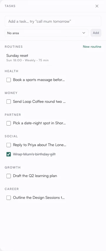 The Tasks panel