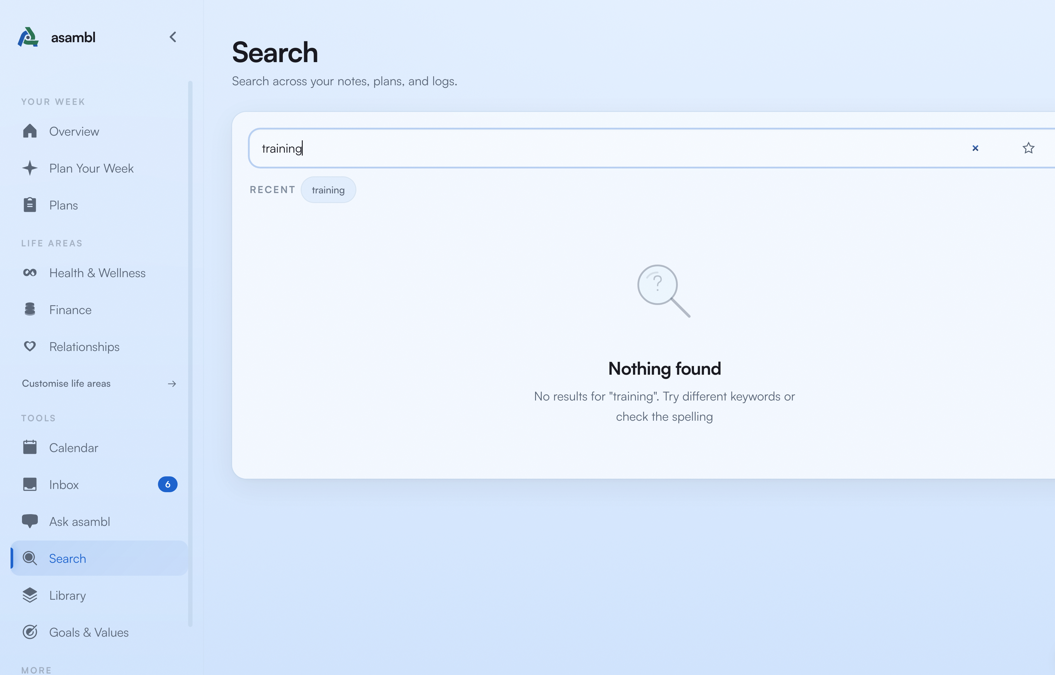 Search results showing matching notes with highlighted text